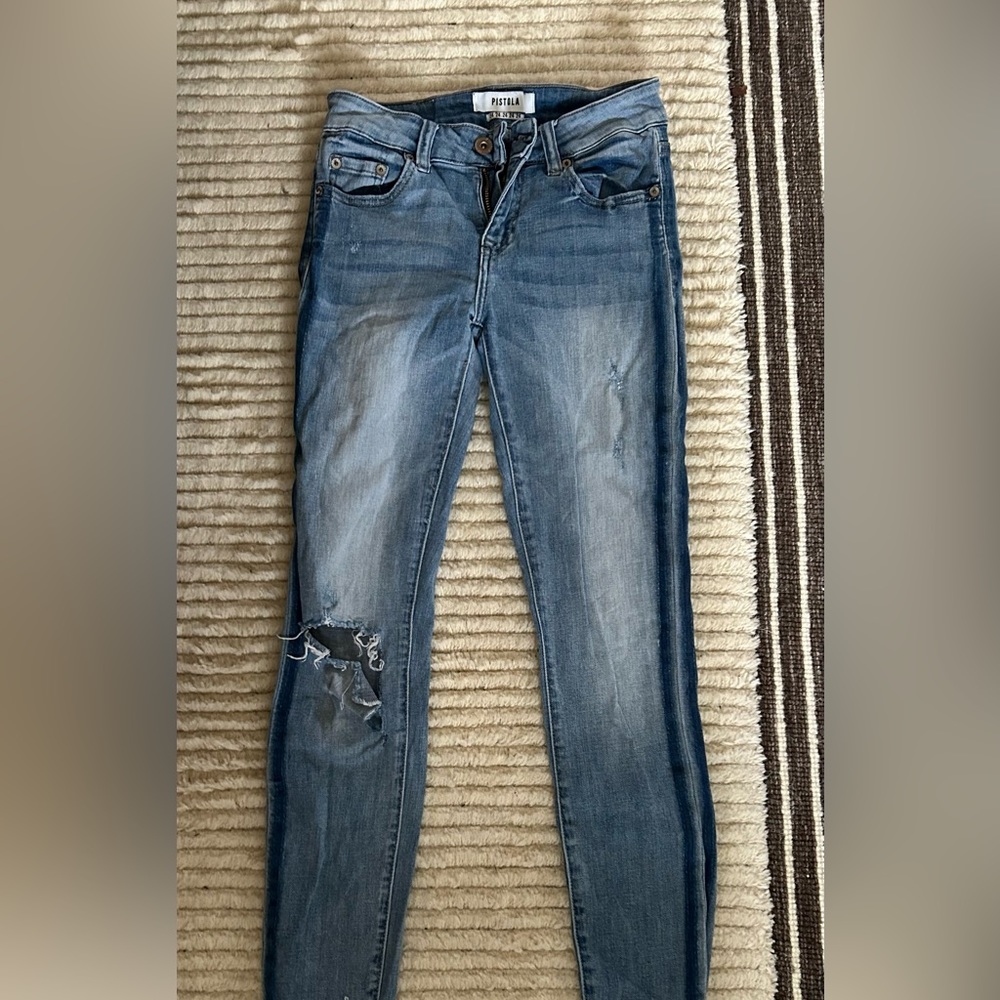 Pistola Light Wash Ripped Stripe Jeans